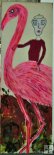 Paul Kostabi Hollywood Hills Flamingo Oil Painting 2000