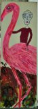 Paul Kostabi Hollywood Hills Flamingo Oil Painting 2000