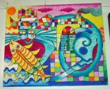 Cuban Artist Fernandez Cat and Fish Painting