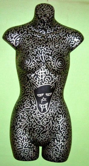 LA II Angel Ortiz Cat Silver Torso Mannequin Art - Click Image to Close