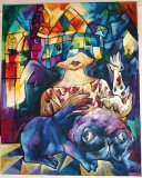 Cuban Artist Chacon Woman Dog Church Painting